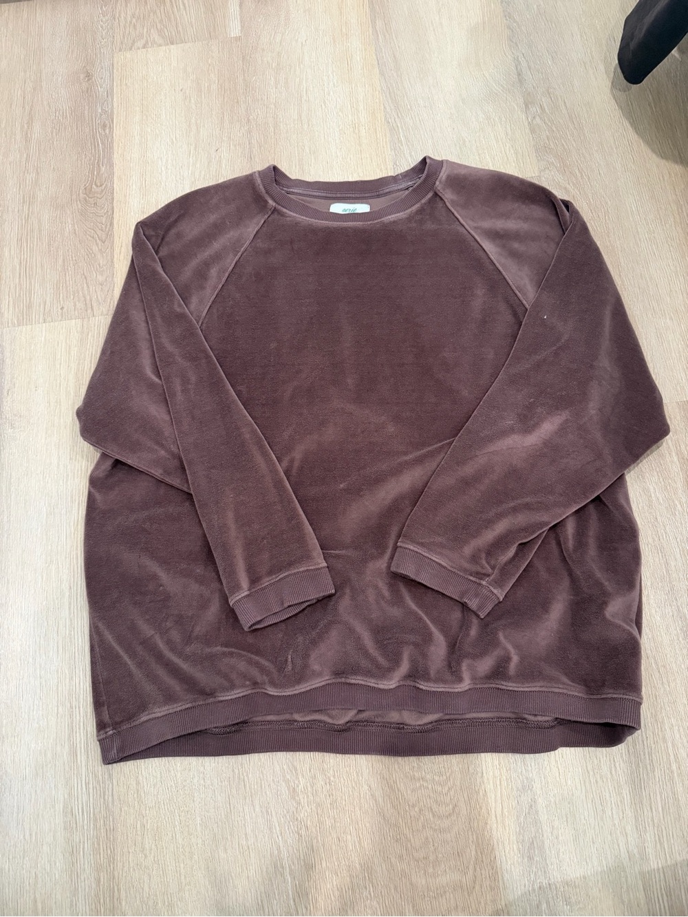 Aerie Velour Crewneck Sweater in Brown